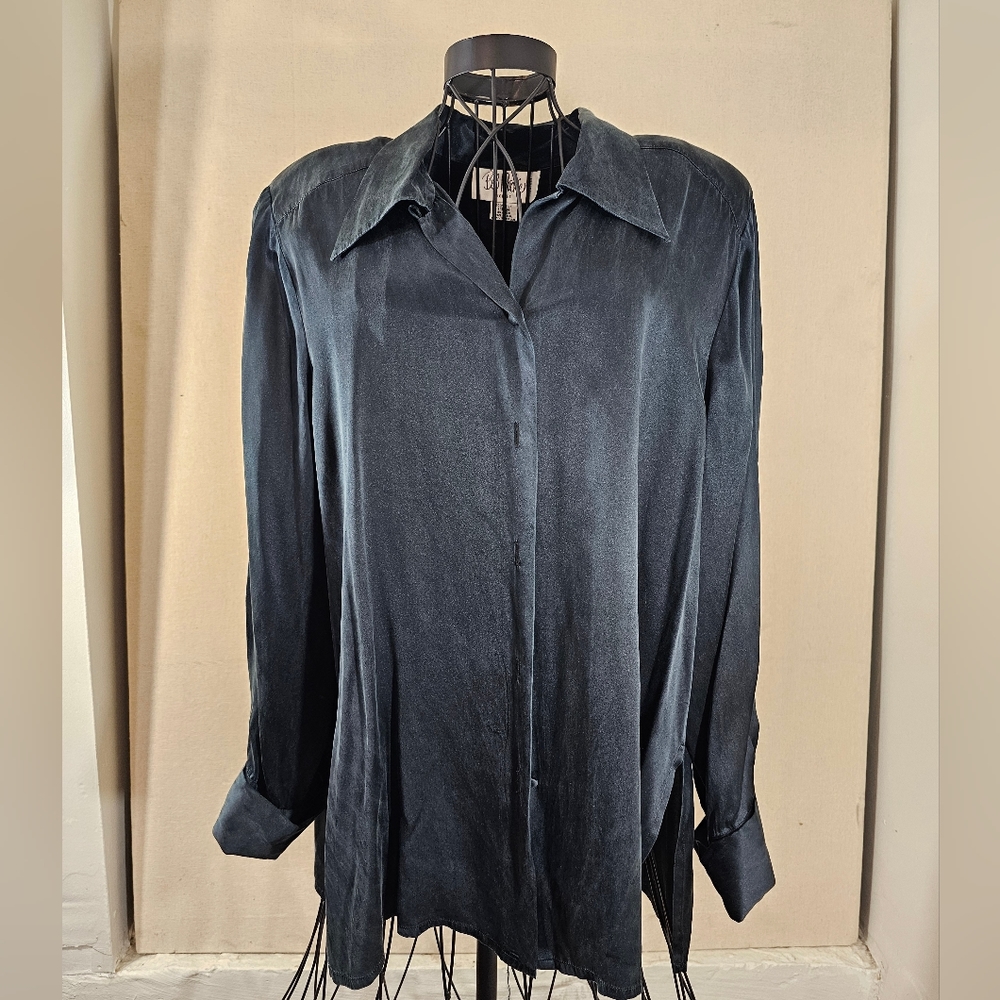 Bob Mackie silk Blouse 14w Navy Blue